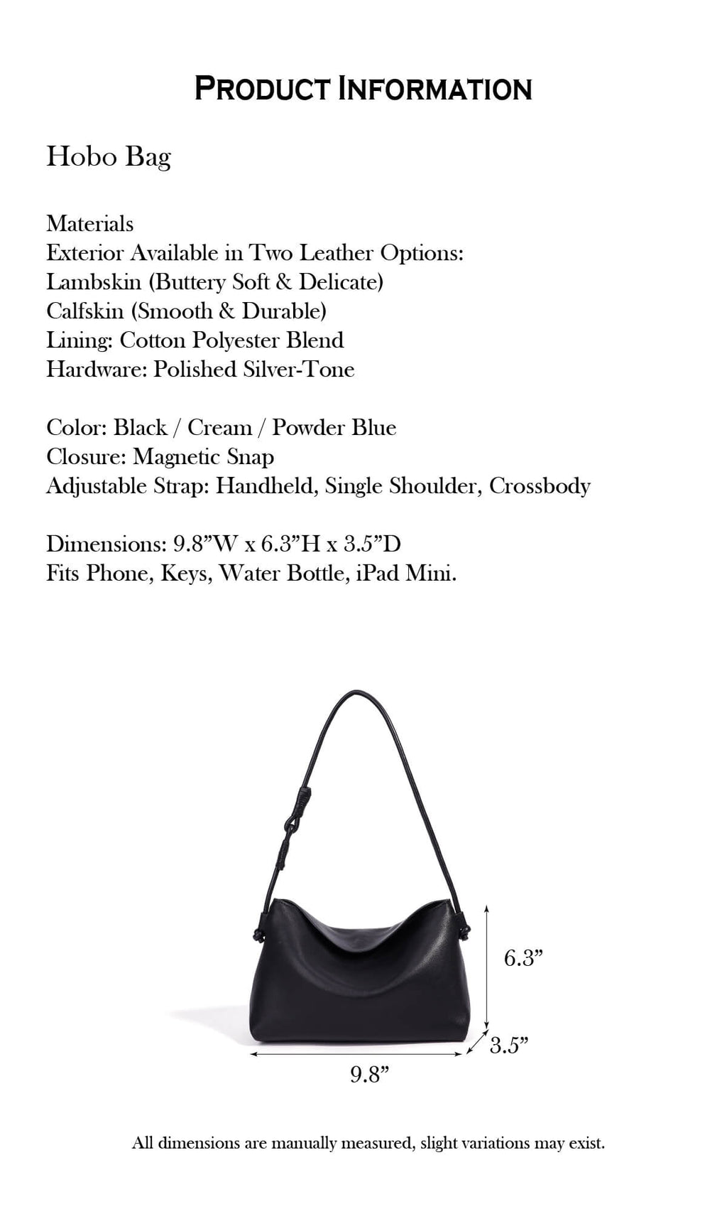 9.3" Hobo Bag in Lambskin