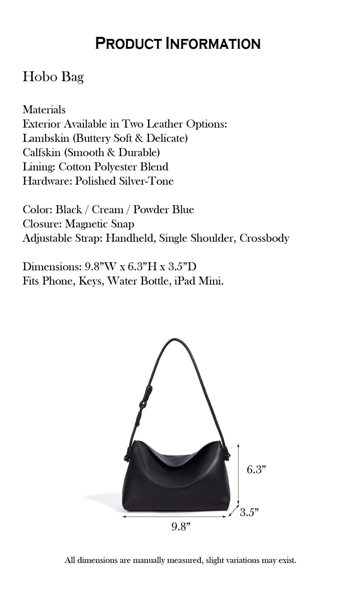 9.3" Hobo Bag in Lambskin