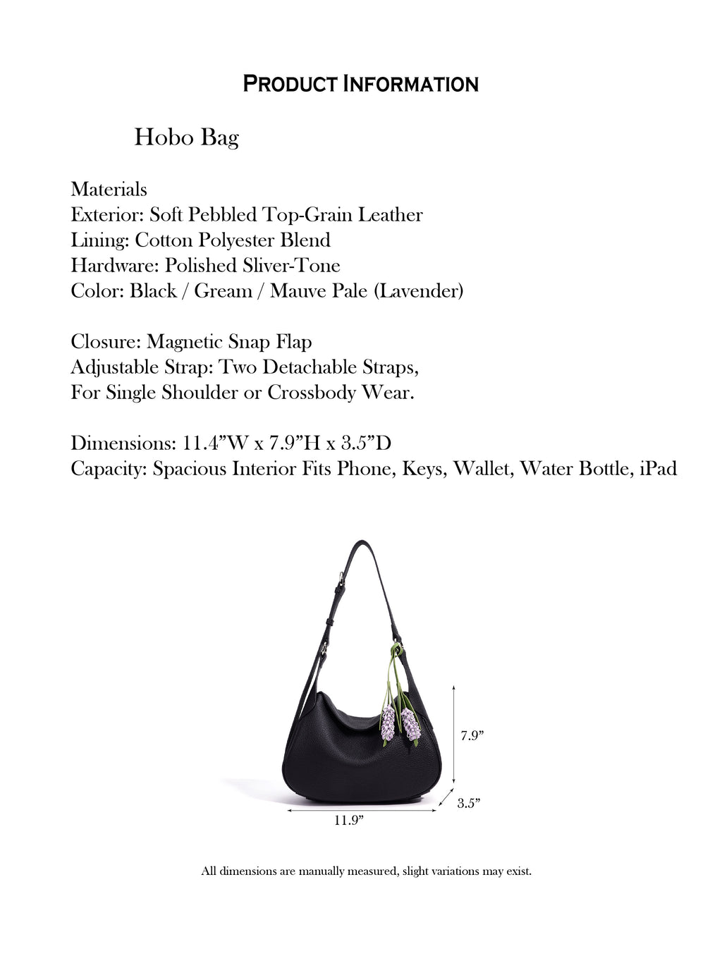 11.4" Hobo Bag in Top-Grain Leather
