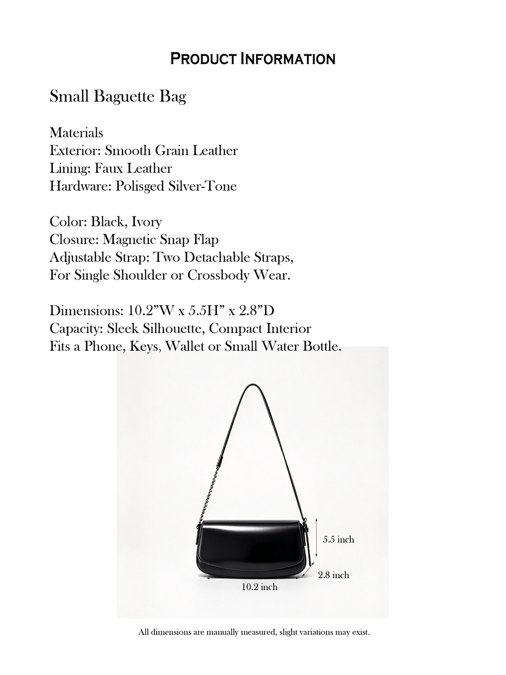 10.2" Baguette Bag in Smooth Grain Leather