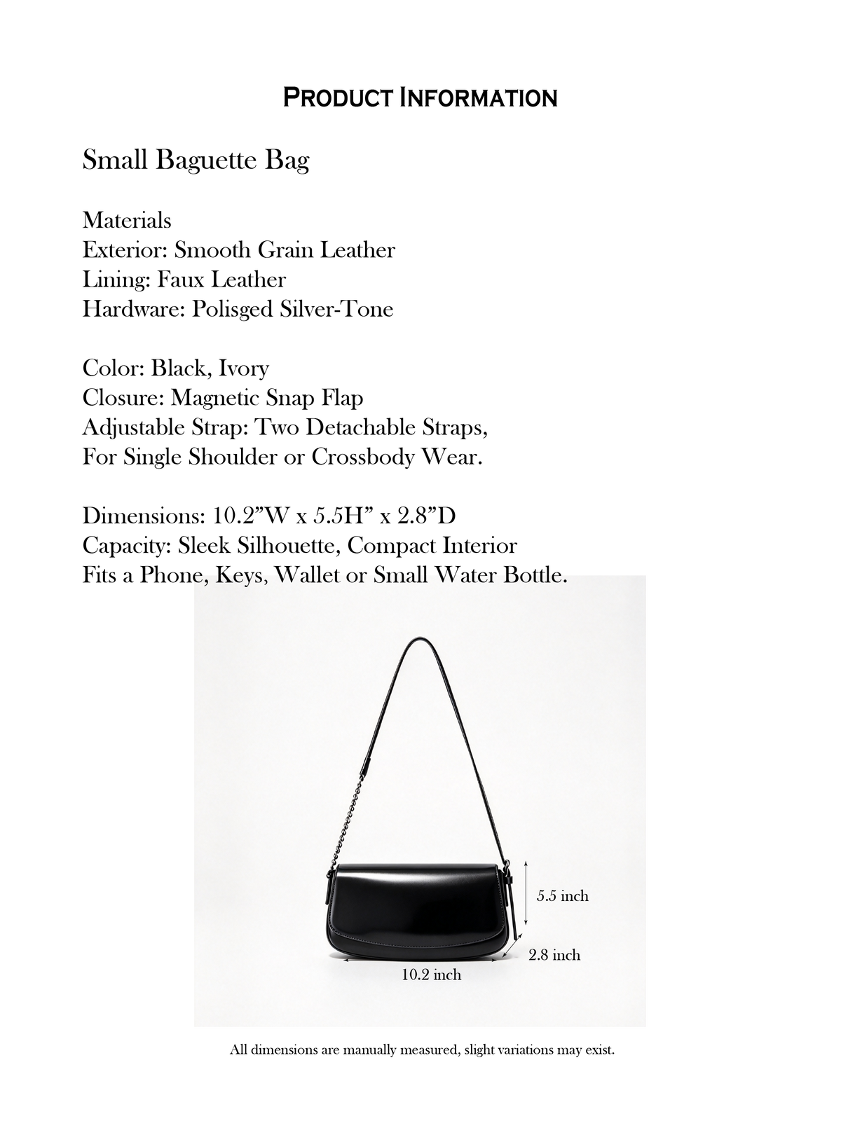 10.2" Baguette Bag in Smooth Grain Leather