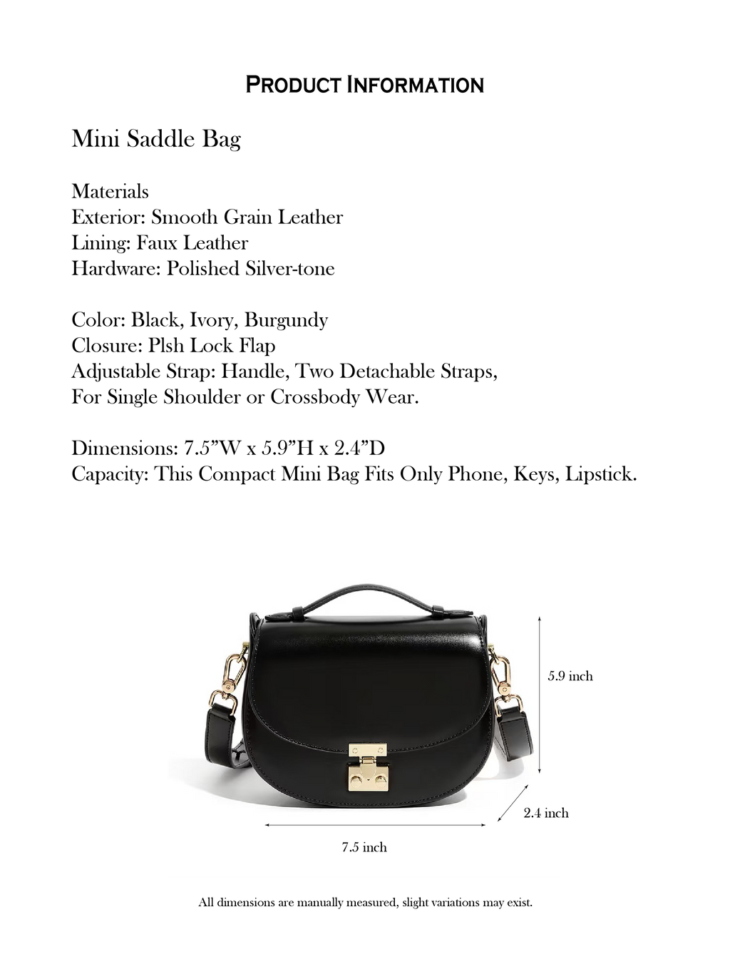 7.5" Saddle Bag in Smooth Grain Leather