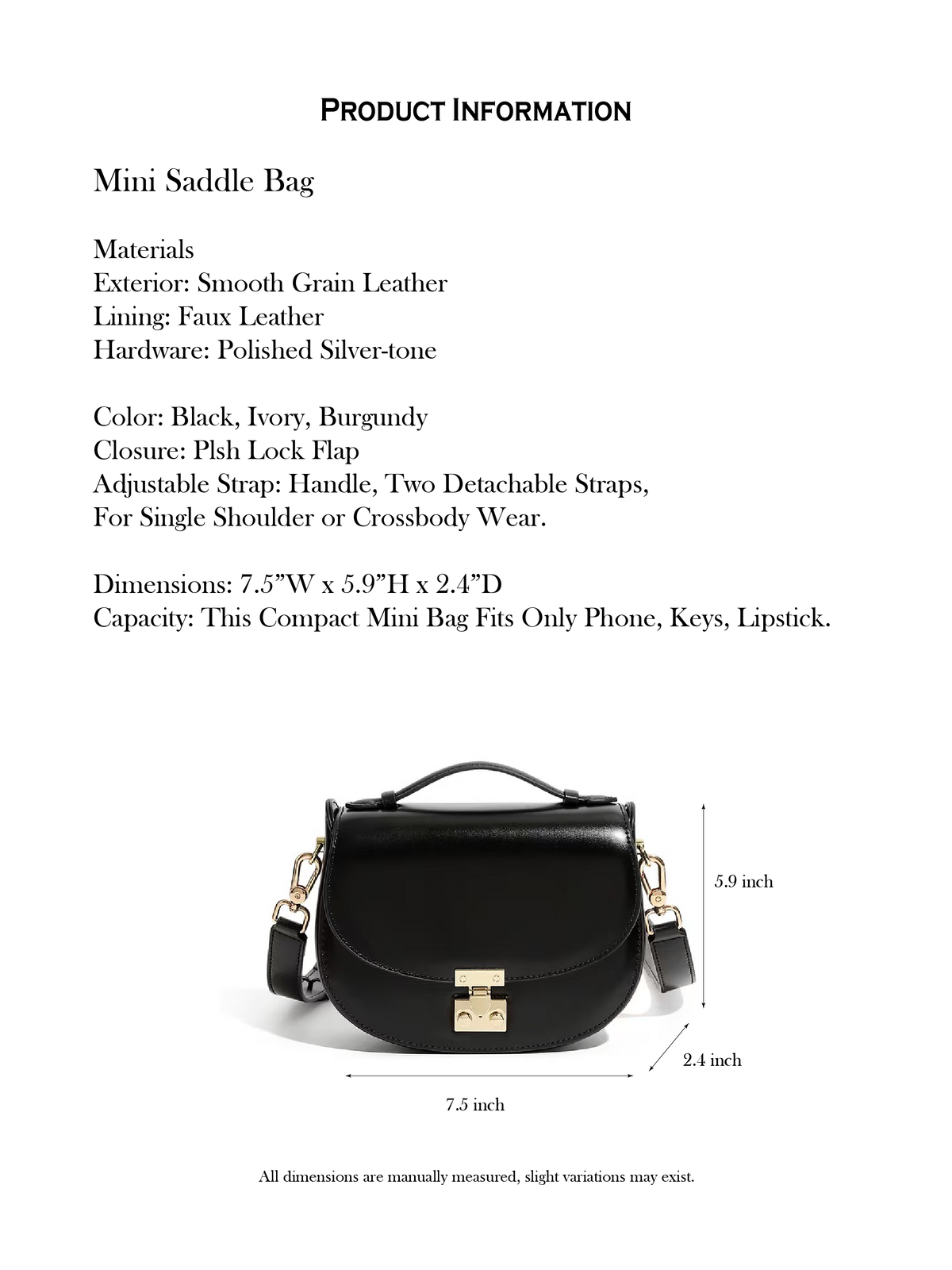 7.5" Saddle Bag in Smooth Grain Leather