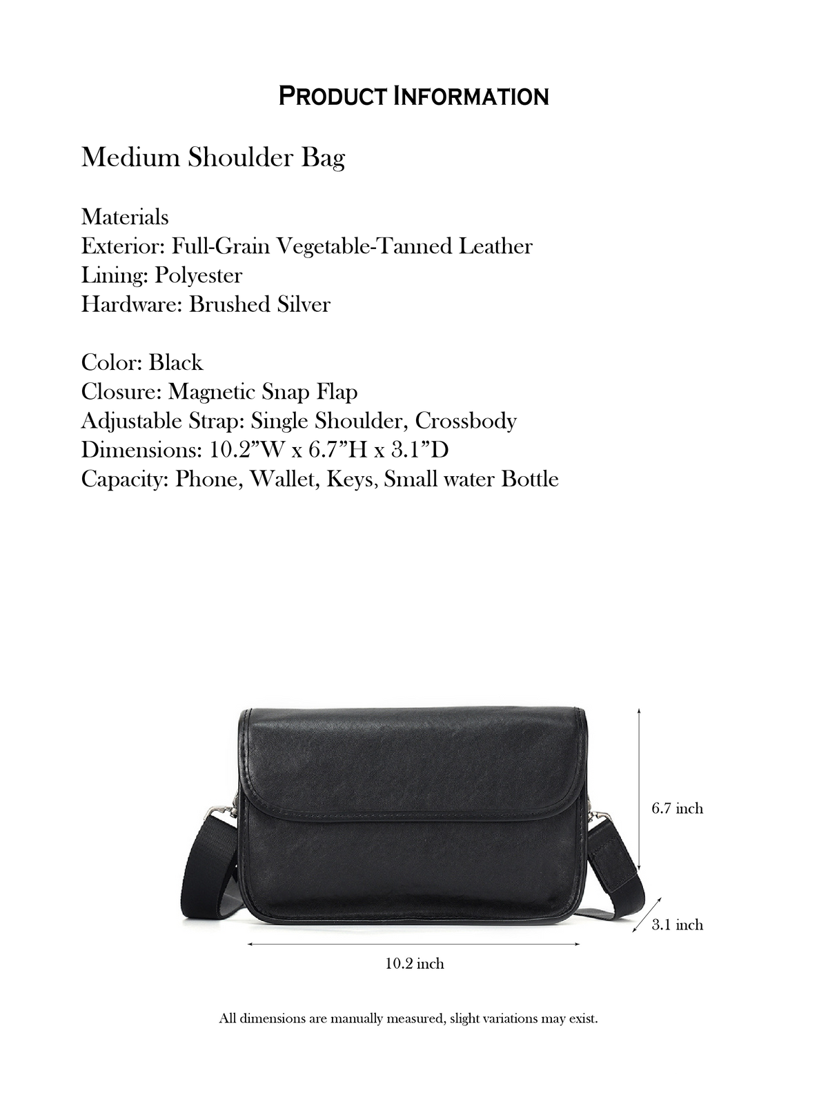10.2" Men’s Shoulder Bag in Full-Grain Leather
