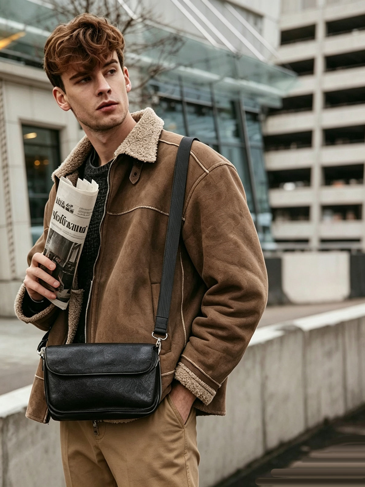10.2" Men’s Shoulder Bag in Full-Grain Leather