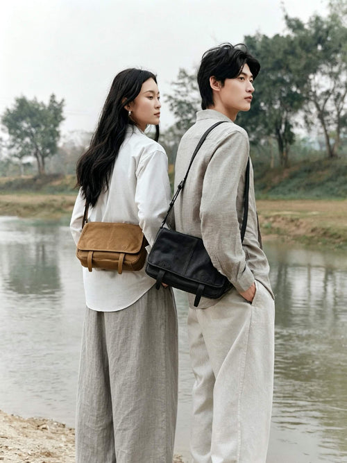 10.2"/11.8" Unisex Messenger Bag in Full-Grain Leather